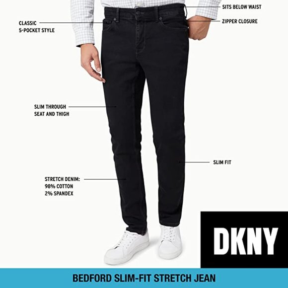 DKNY BEDFORD STRETCH SLIM STRAIGHT PANTS BLACK, New with Tag - Picture 2 of 5